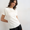 Topshop gathered yoke cap sleeve t-shirt in ecru