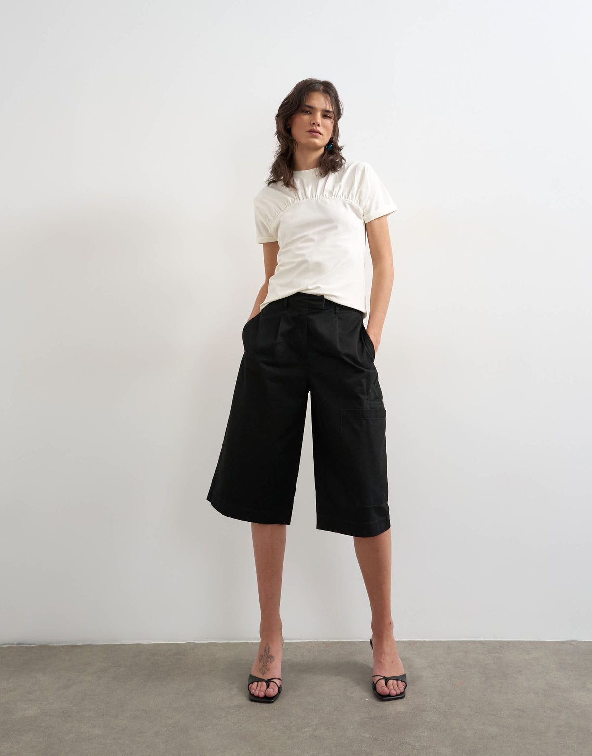 Topshop gathered yoke cap sleeve t-shirt in ecru