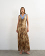 Topshop premium viscose lace insert pintucked maxi tea dress in animal print with contrast blue lace
