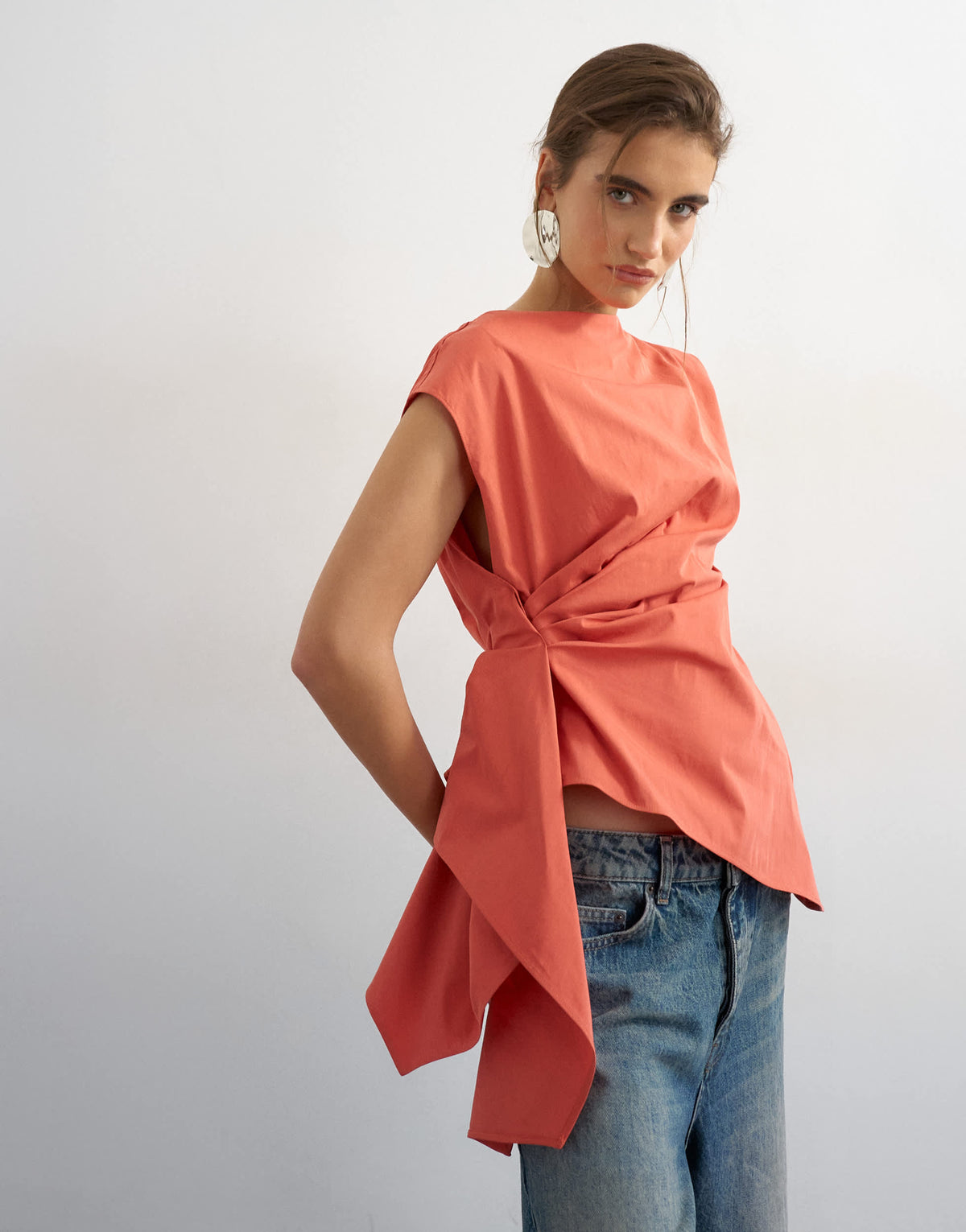 Topshop slash neck twist side top in burnt sienna
