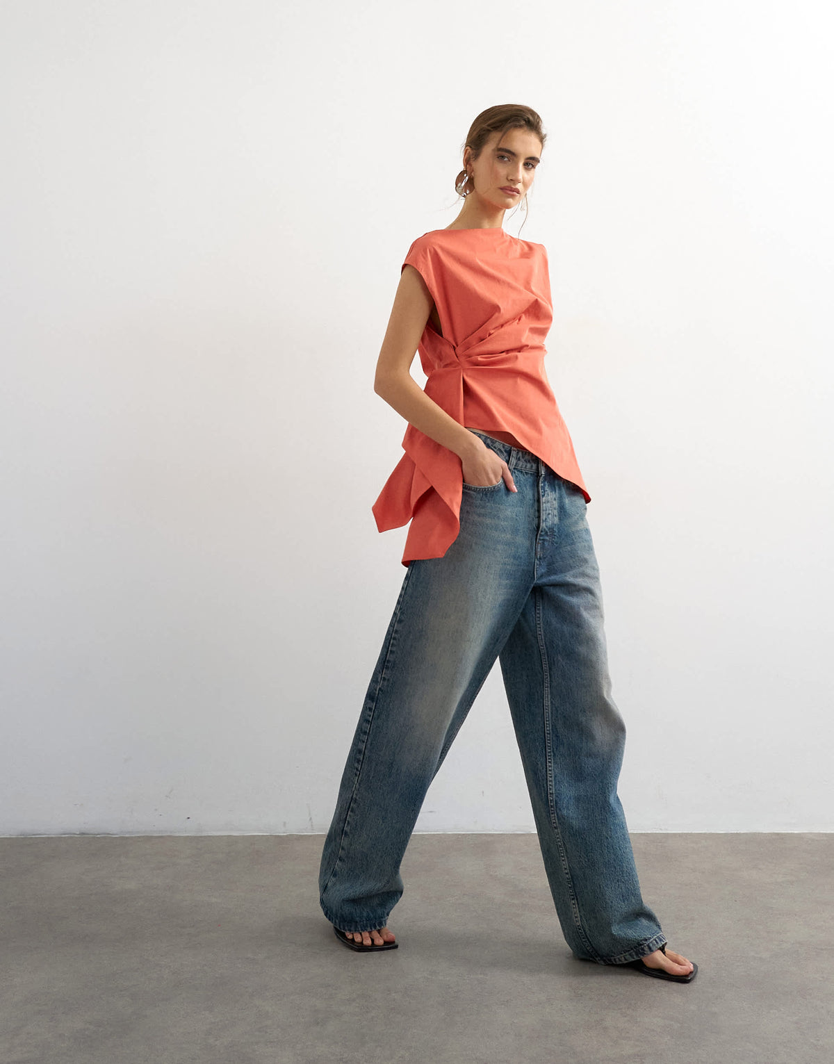 Topshop slash neck twist side top in burnt sienna