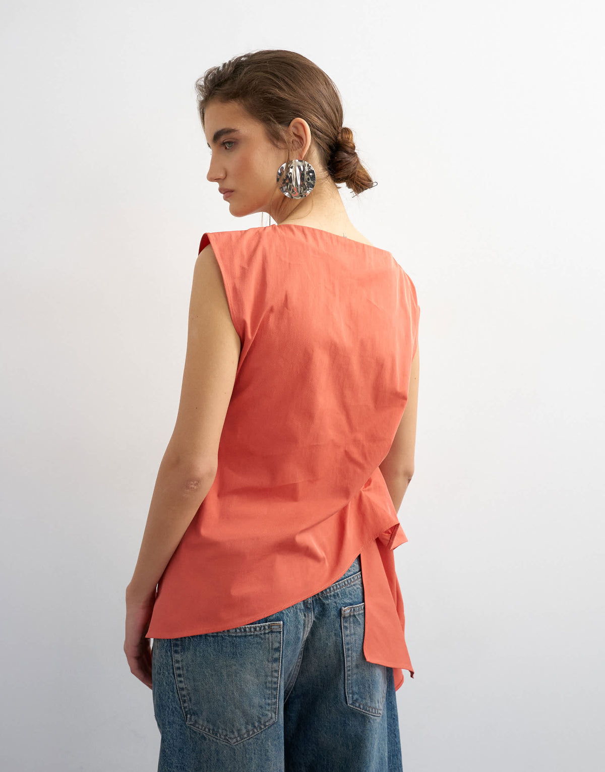 Topshop slash neck twist side top in burnt sienna