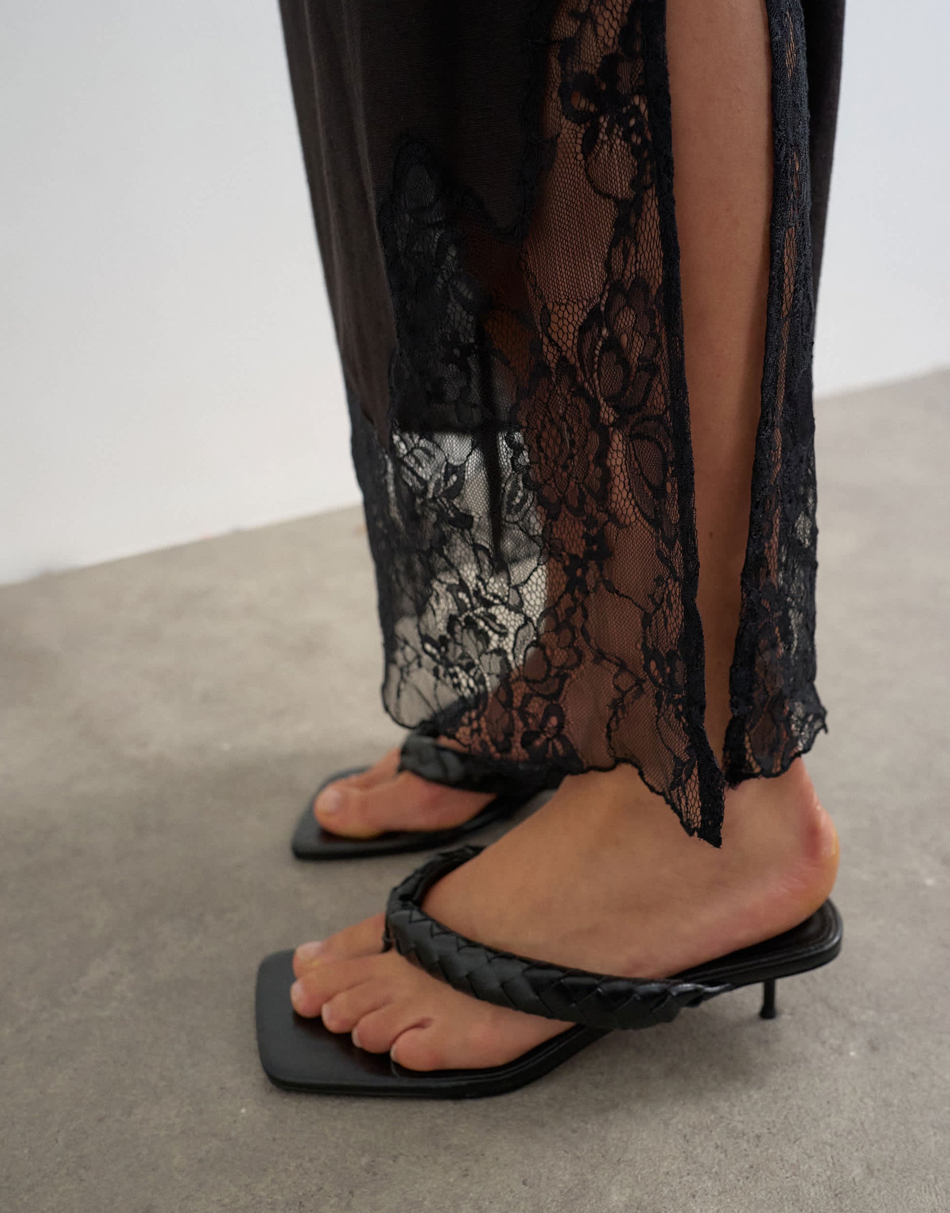 Topshop lace insert column maxi skirt in brown and black