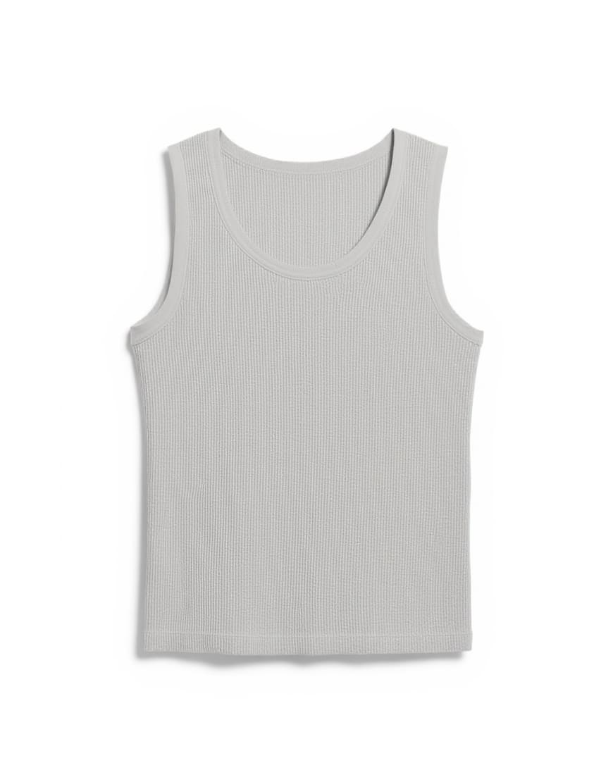Topshop washed waffle vest with woven trim in grey marl
