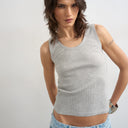 Topshop washed waffle vest with woven trim in grey marl