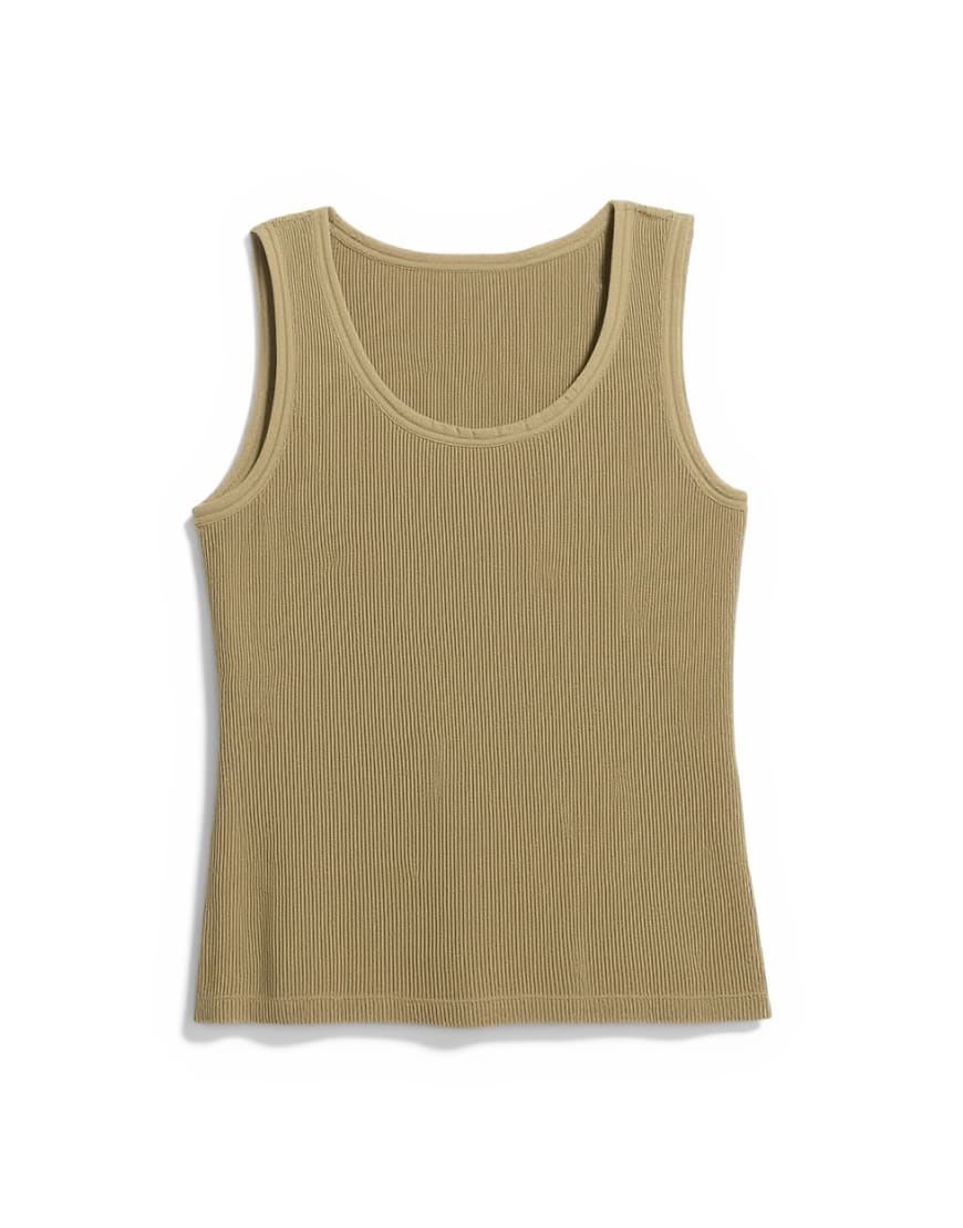 Topshop washed waffle vest with woven trim in khaki
