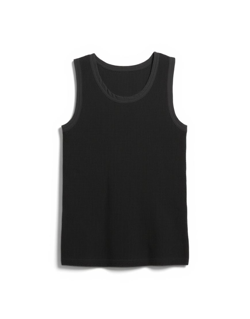Topshop washed waffle vest with woven trim in washed black