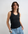 Topshop washed waffle vest with woven trim in washed black