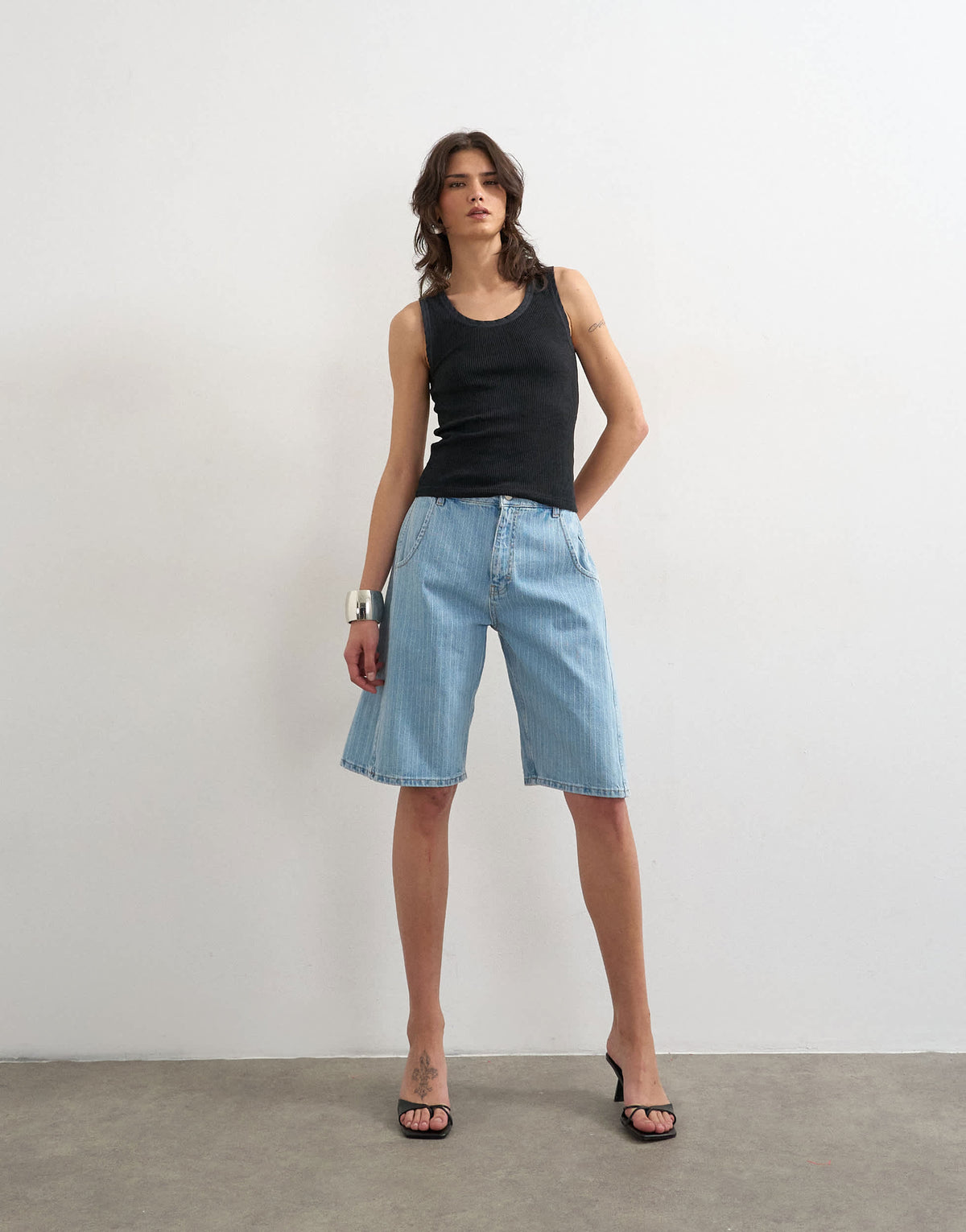 Topshop washed waffle vest with woven trim in washed black