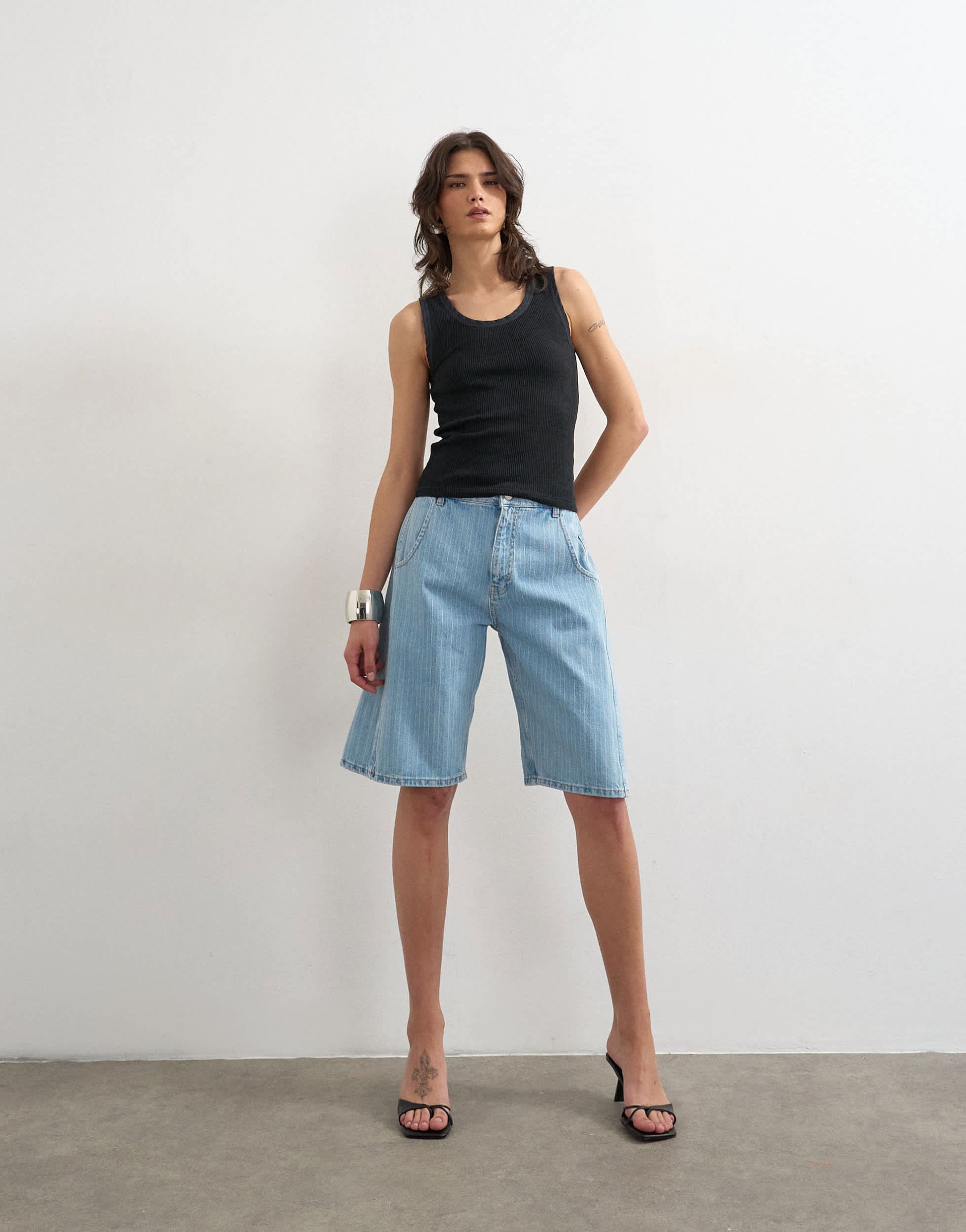 Topshop washed waffle vest with woven trim in washed black