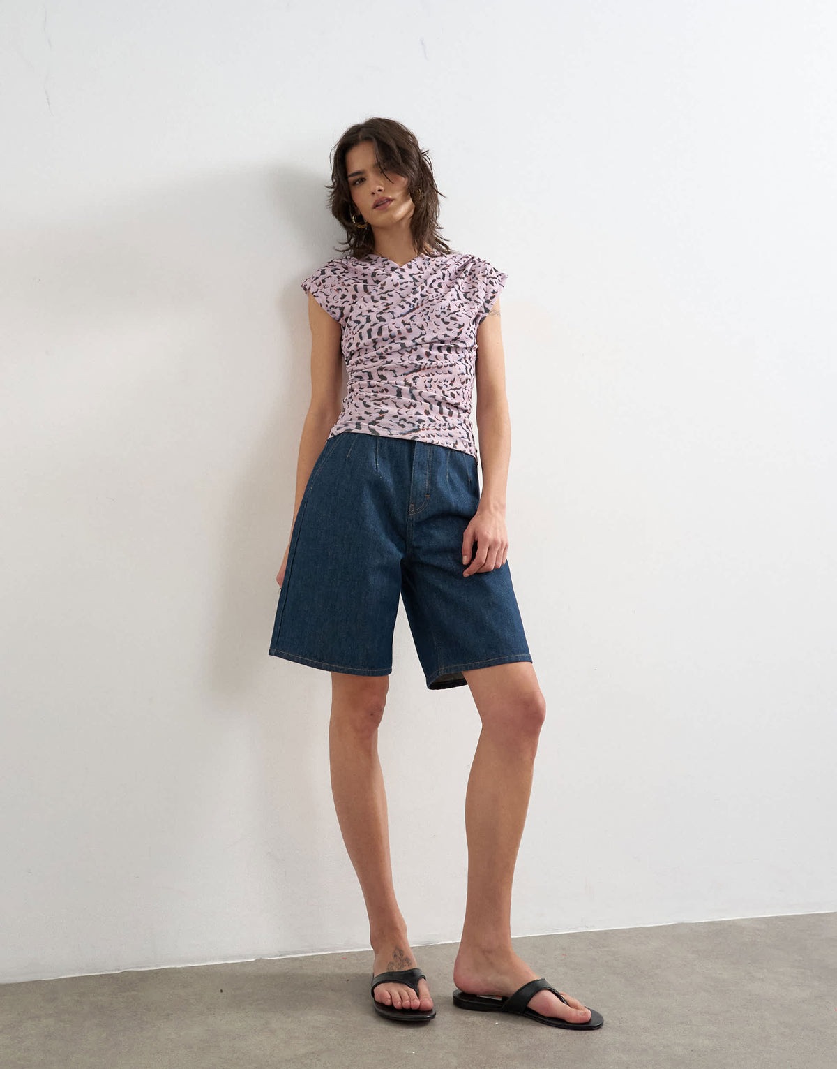 Topshop wrap front short sleeve top in multi