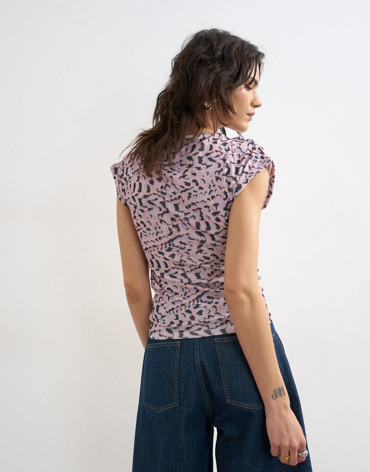 Topshop wrap front short sleeve top in multi