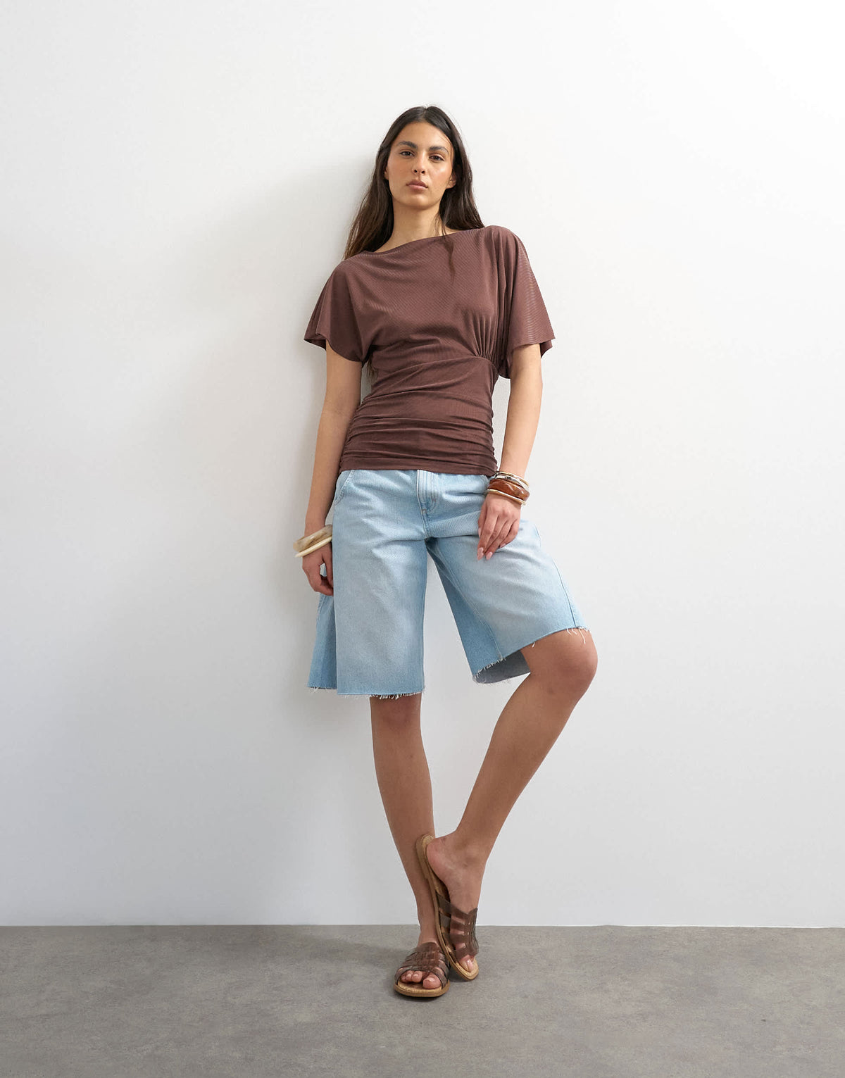 Topshop cupro ruched side top in brown