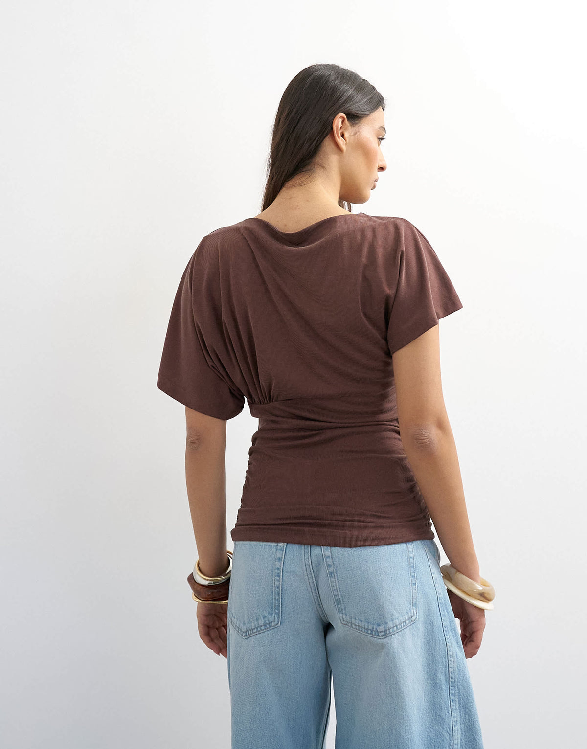Topshop cupro ruched side top in brown