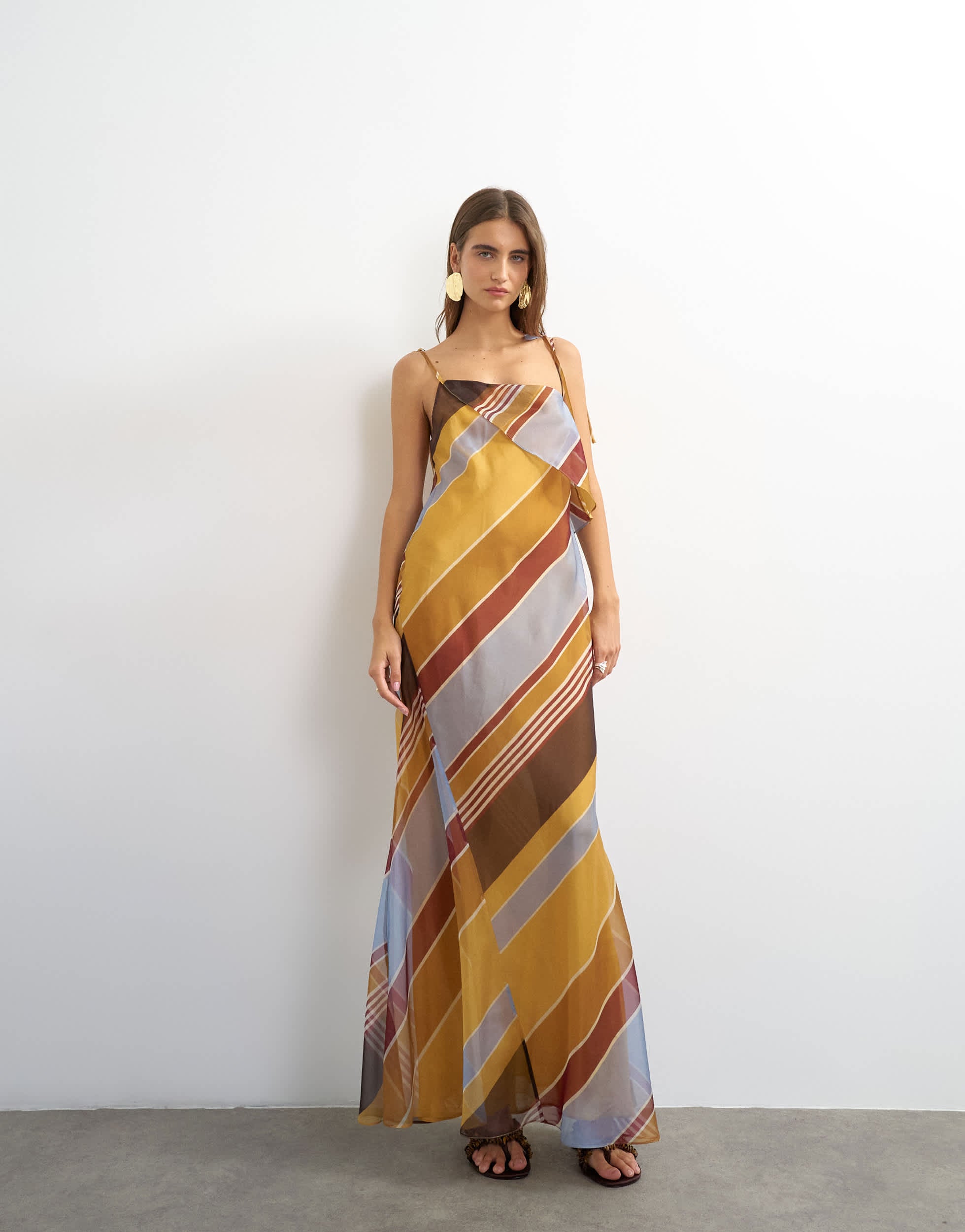 Topshop folded bust organza maxi dress in stripe