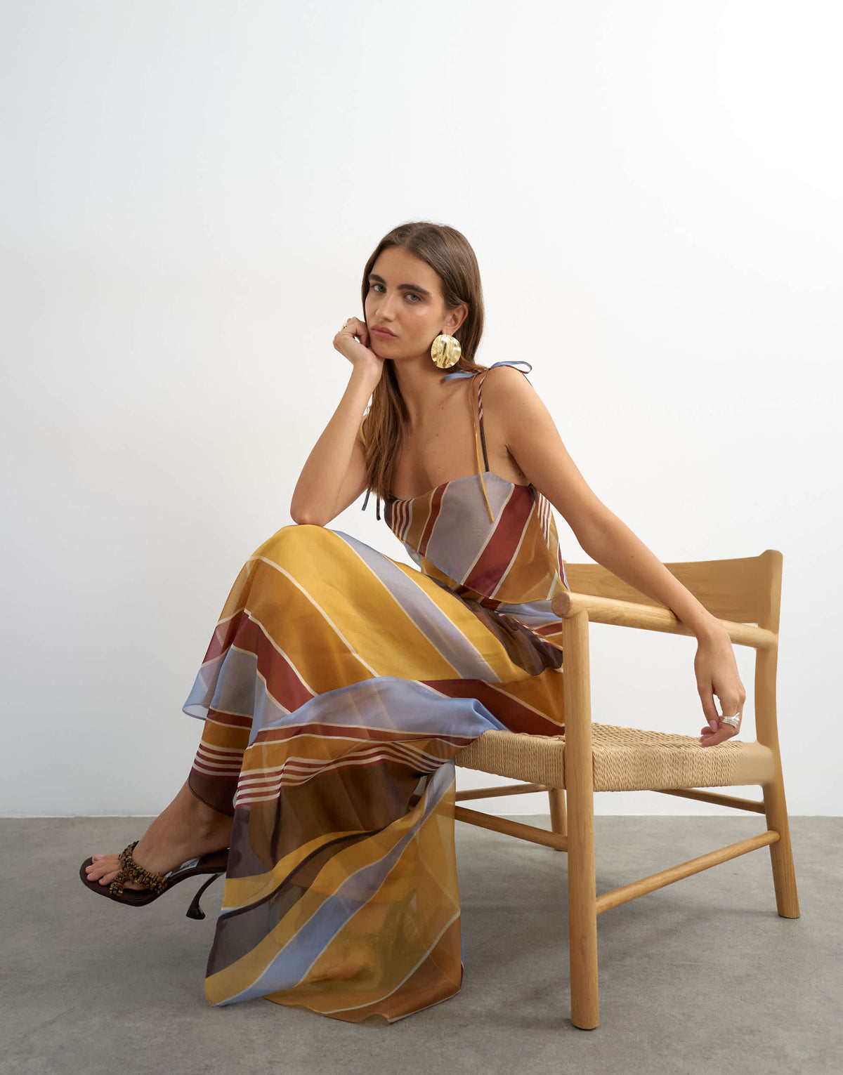 Topshop folded bust organza maxi dress in stripe