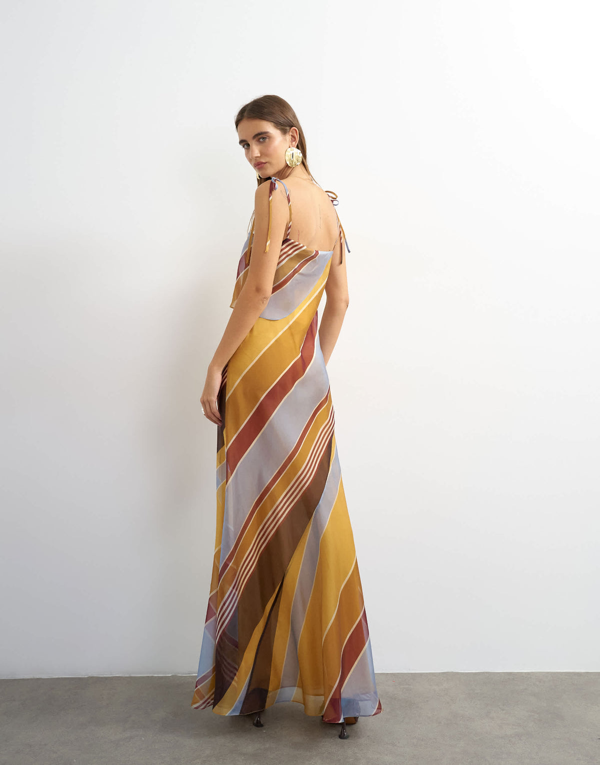 Topshop folded bust organza maxi dress in stripe