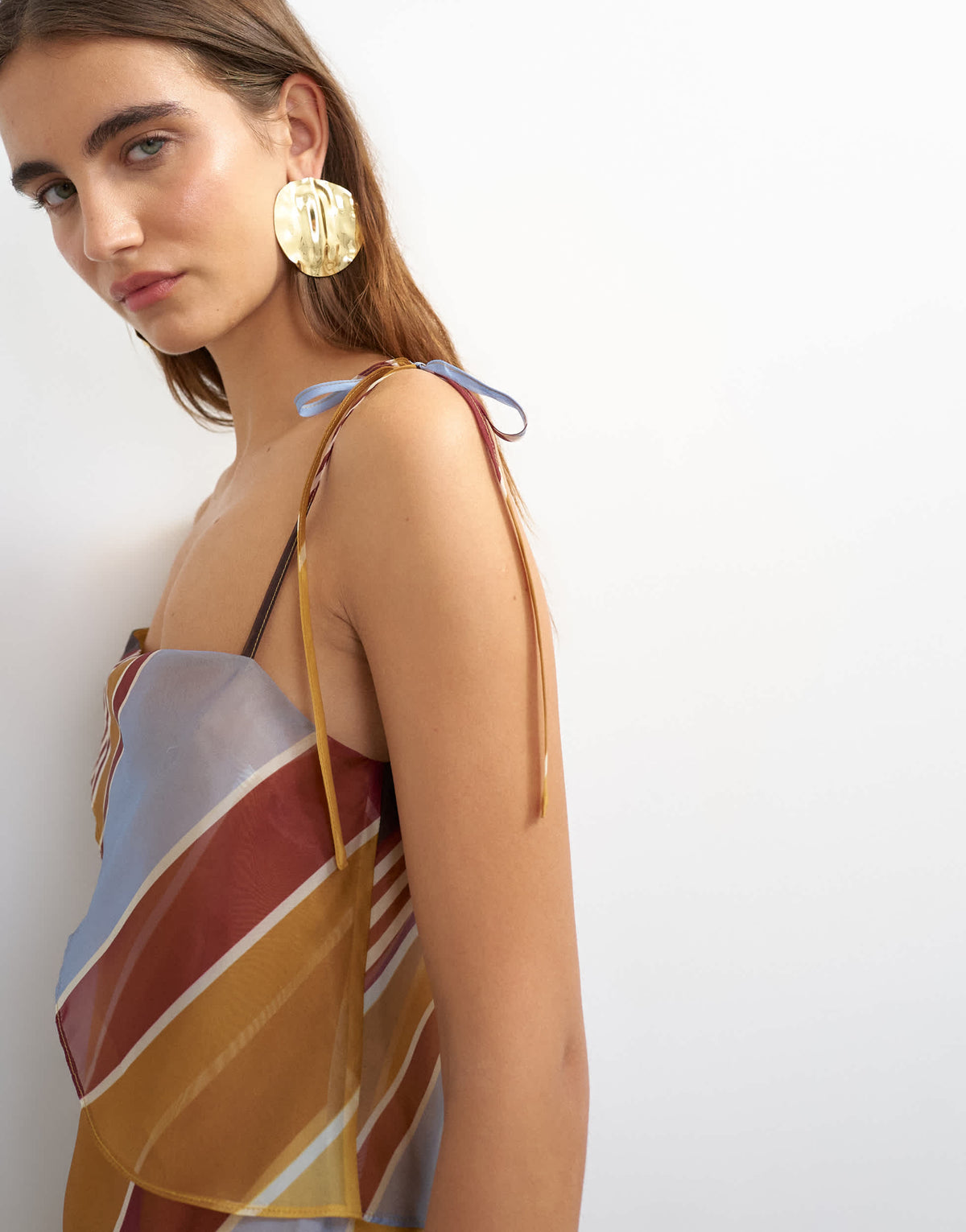 Topshop folded bust organza maxi dress in stripe