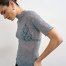 Topshop lace fitted high neck half sleeve top in blue