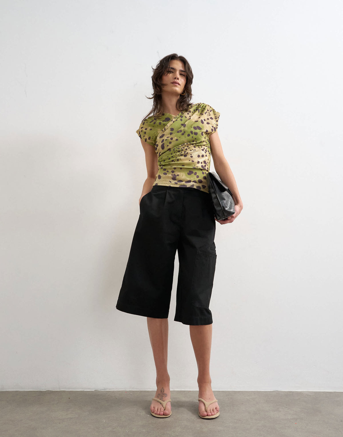 Topshop ruched detail wrap front short sleeve top in deer print