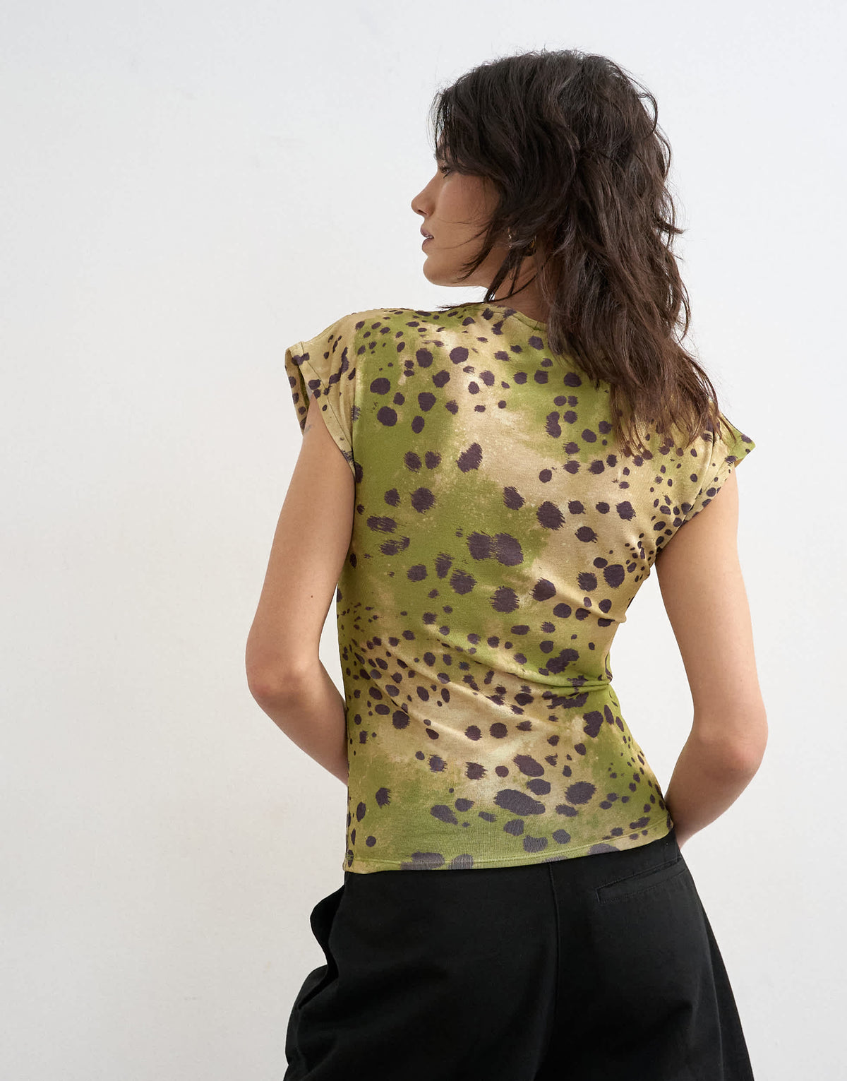 Topshop ruched detail wrap front short sleeve top in deer print