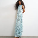 Topshop Midi-Kleid aus Chiffon mit drapiertem Saum in Blau und schokoladenbraunem Polka-Dot-Muster