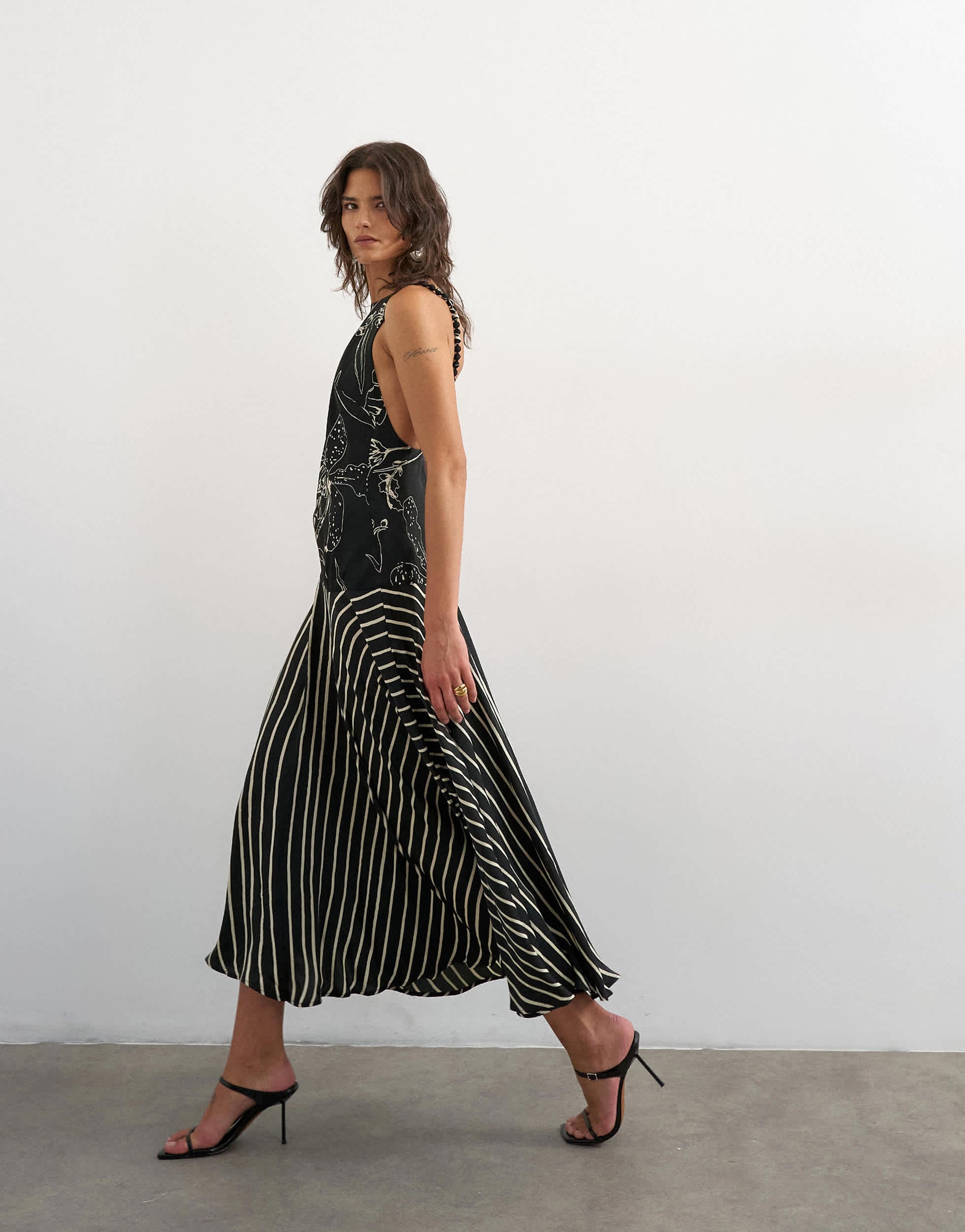 Topshop contrast print beaded strap maxi dress in black sketchy floral