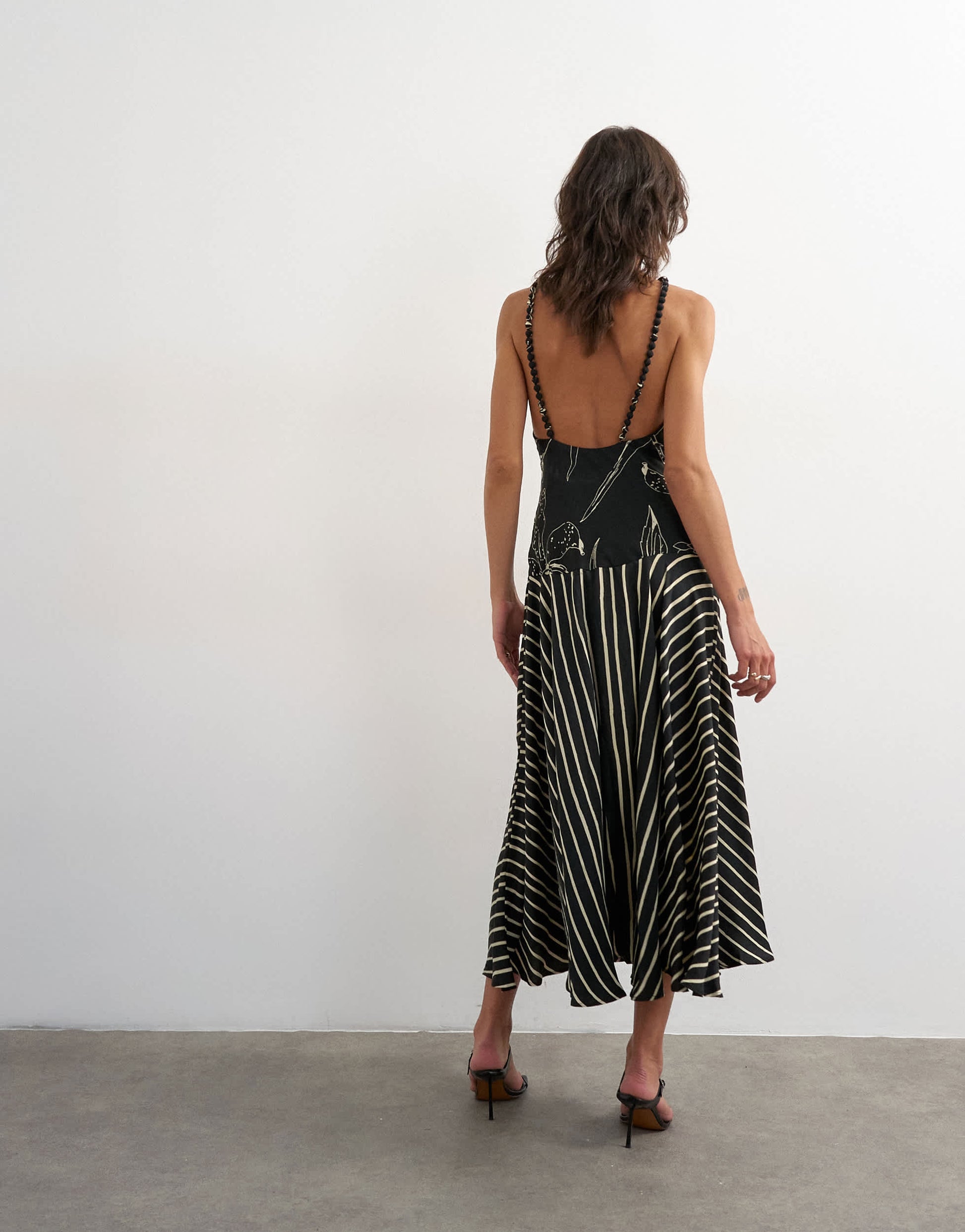 Topshop contrast print beaded strap maxi dress in black sketchy floral and stripe