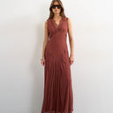 Topshop premium viscose lace insert pintucked maxi tea dress in rust