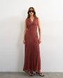Topshop premium viscose lace insert pintucked maxi tea dress in rust
