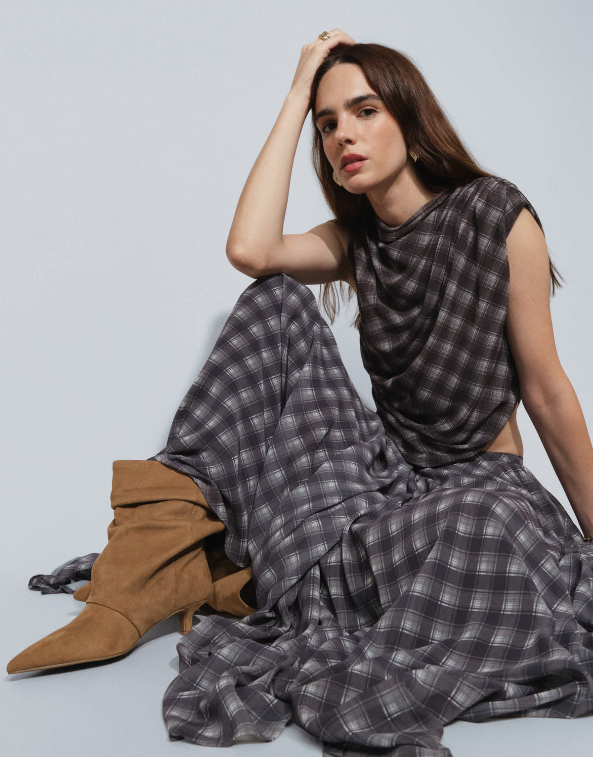 Topshop co-ord full circle chiffon maxi skirt in purple check print