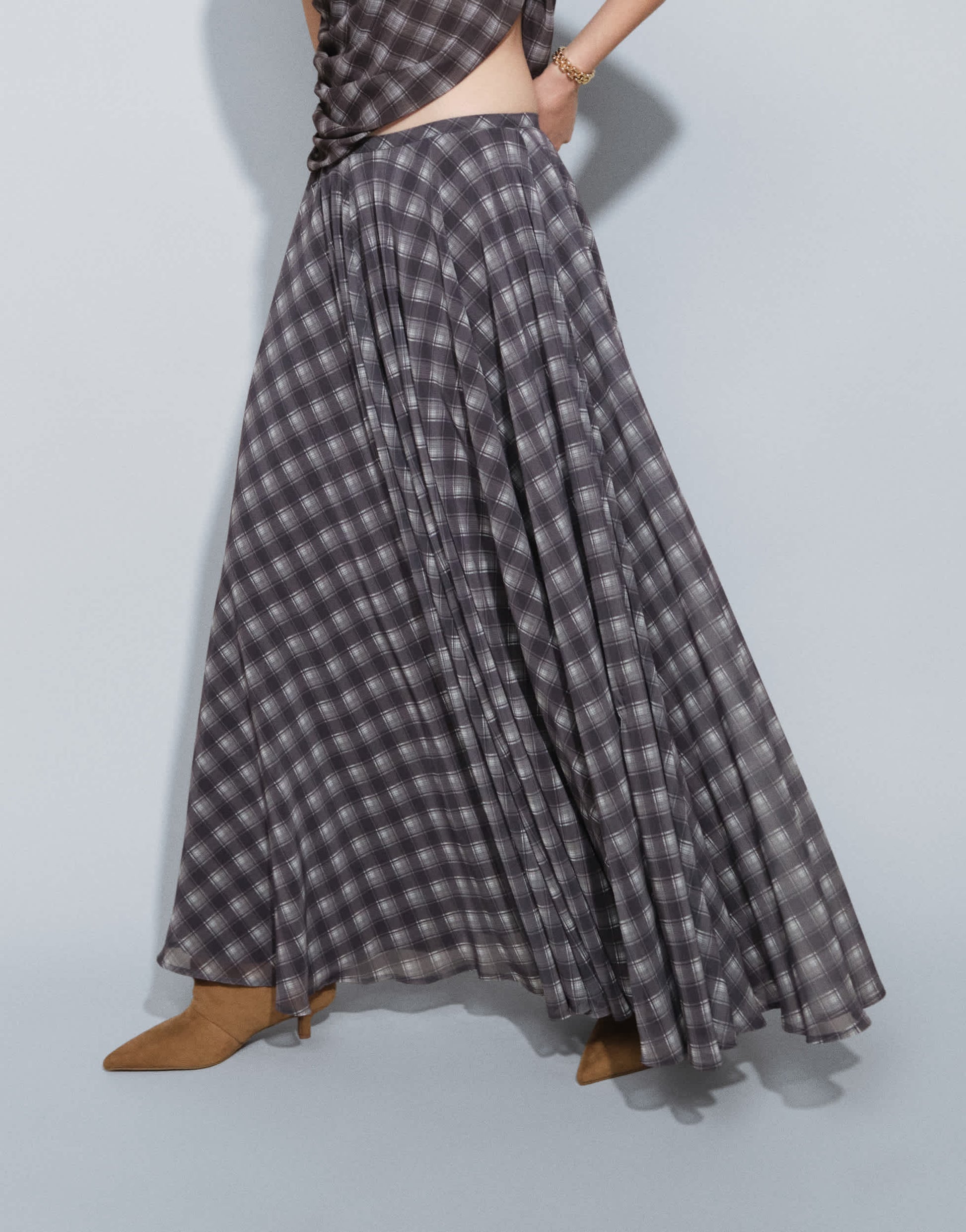 Topshop co-ord full circle chiffon maxi skirt in purple check print