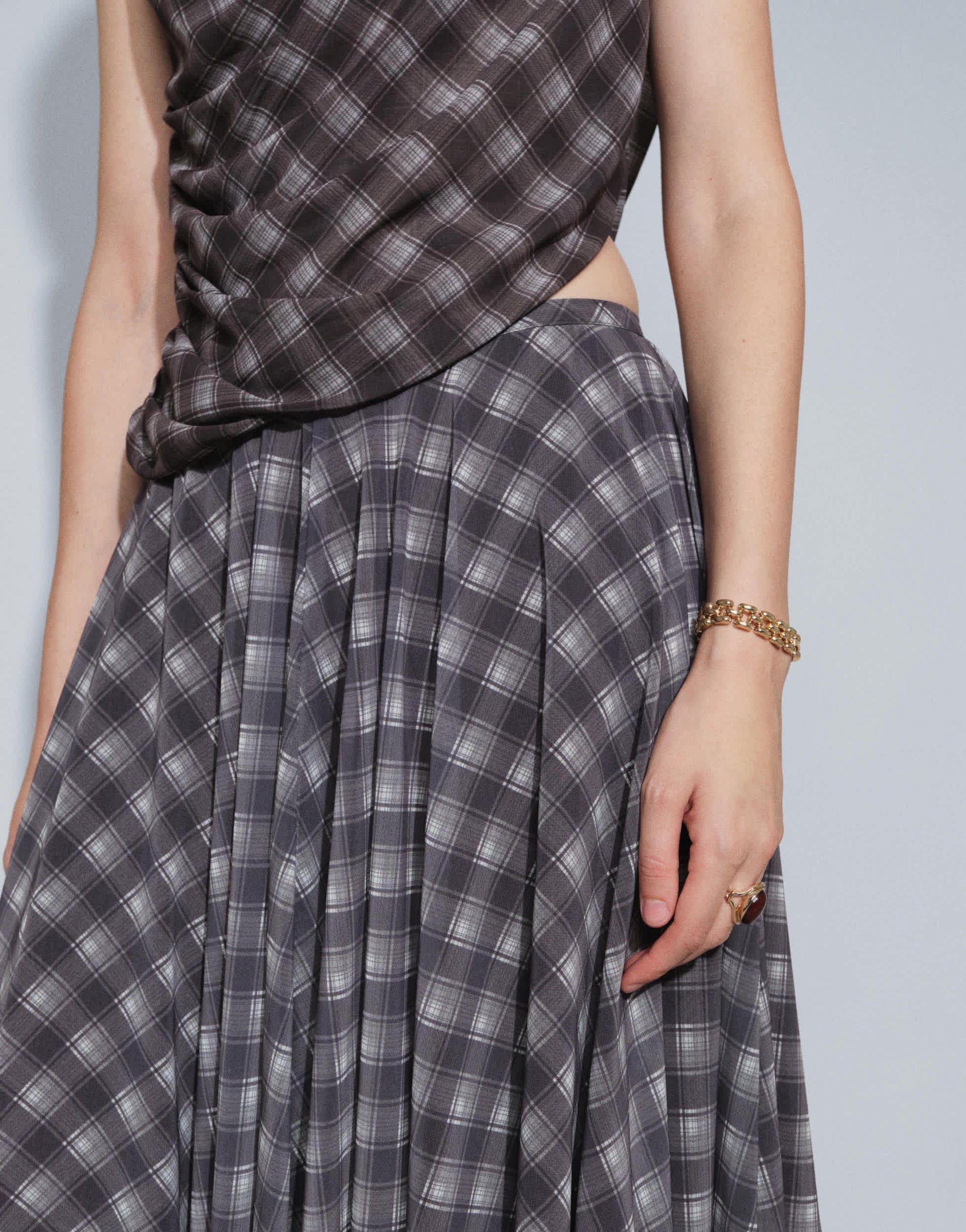 Topshop co-ord full circle chiffon maxi skirt in purple check print