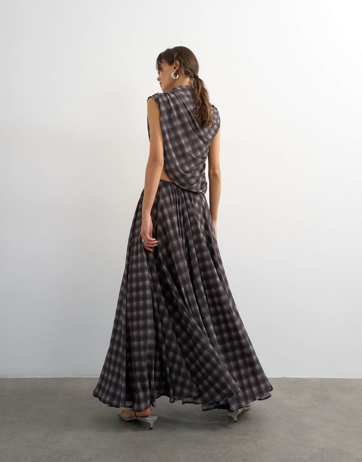 Topshop co-ord full circle chiffon maxi skirt in purple check print