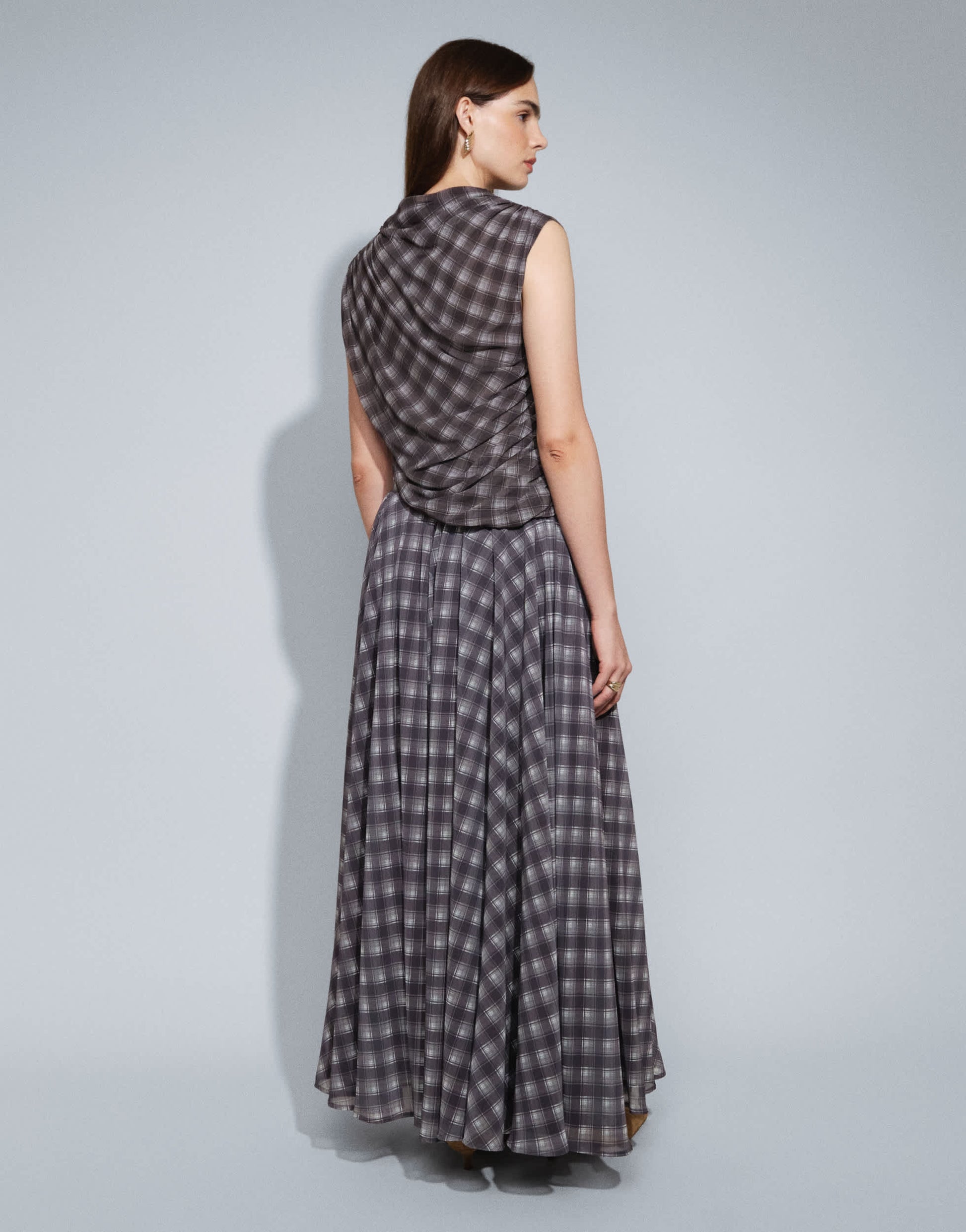 Topshop co-ord full circle chiffon maxi skirt in purple check print