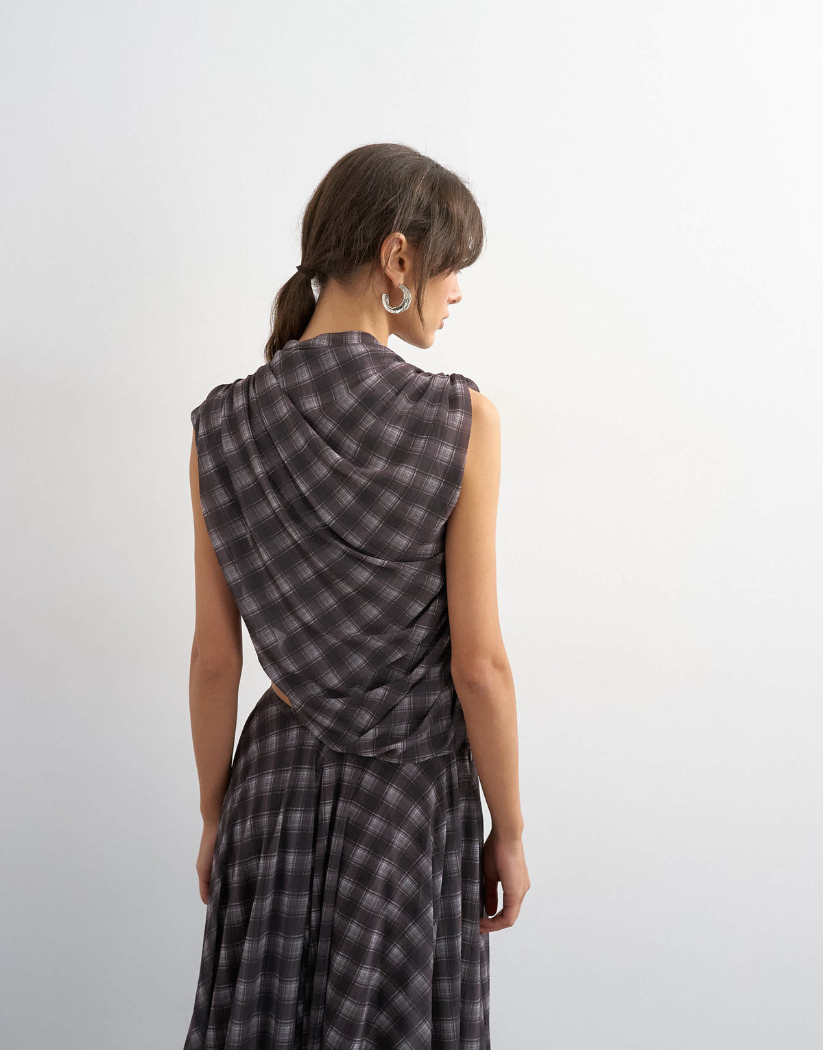 Topshop co-ord drape ruched side detail top in purple check print