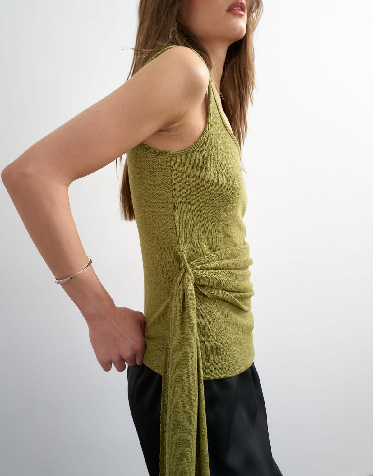 Topshop tie drape waist detail vest in olive green
