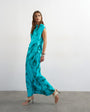 Topshop satin grown on neck tuck side maxi dress with open back in aqua floral