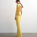 Topshop satin grown on neck tuck side maxi dress with open back in yellow