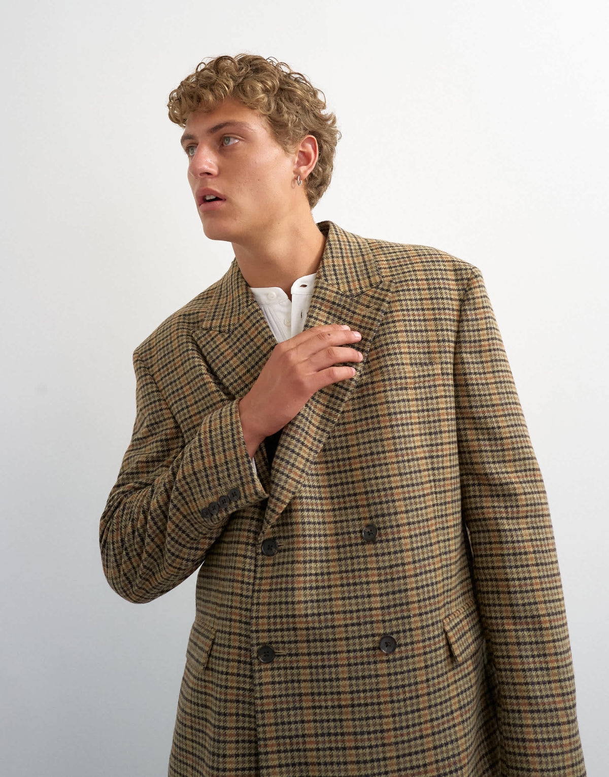 Topman oversized fit textured check double breasted blazer with wool blend in brown