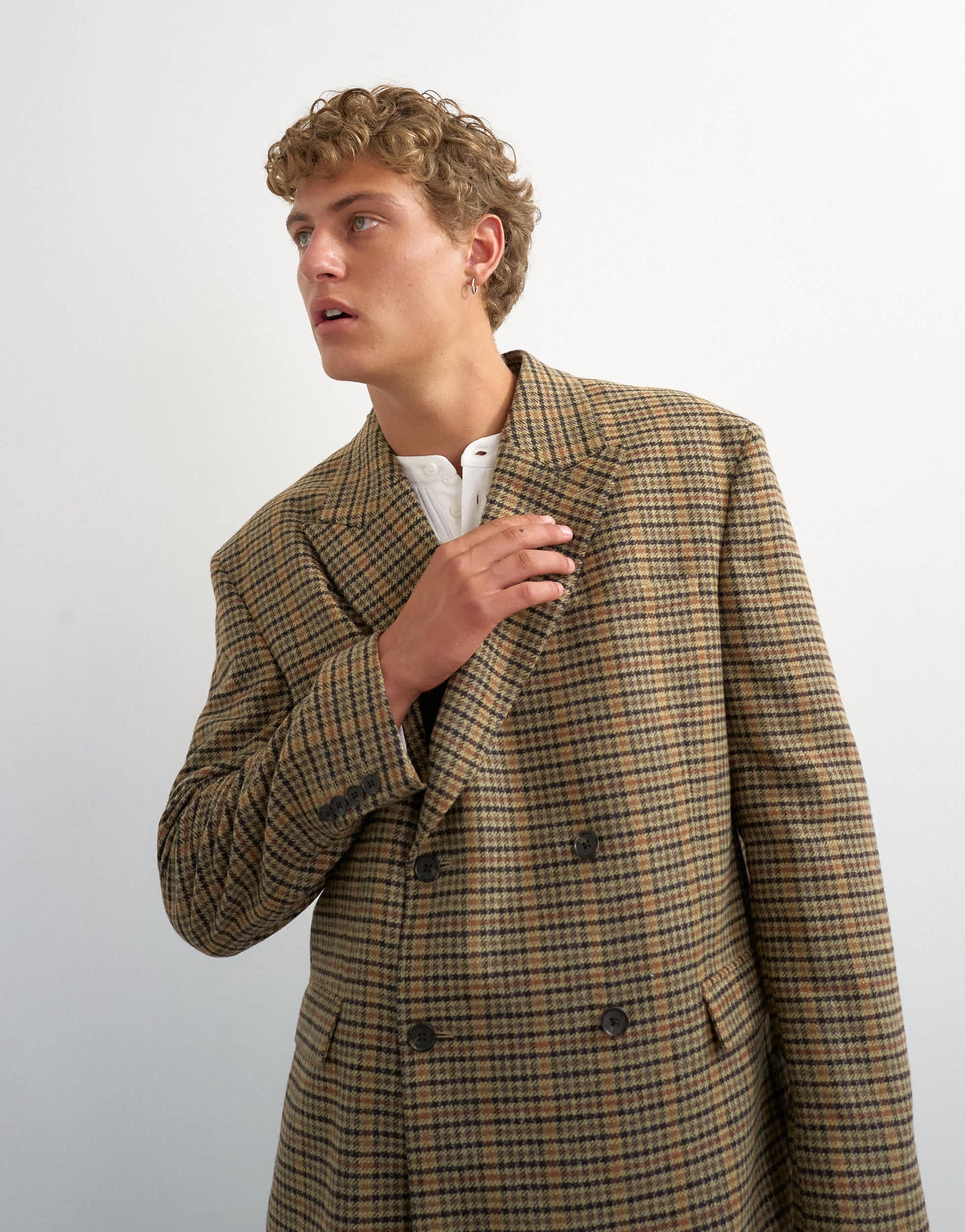 Topman oversized fit textured check double breasted blazer with wool blend in brown