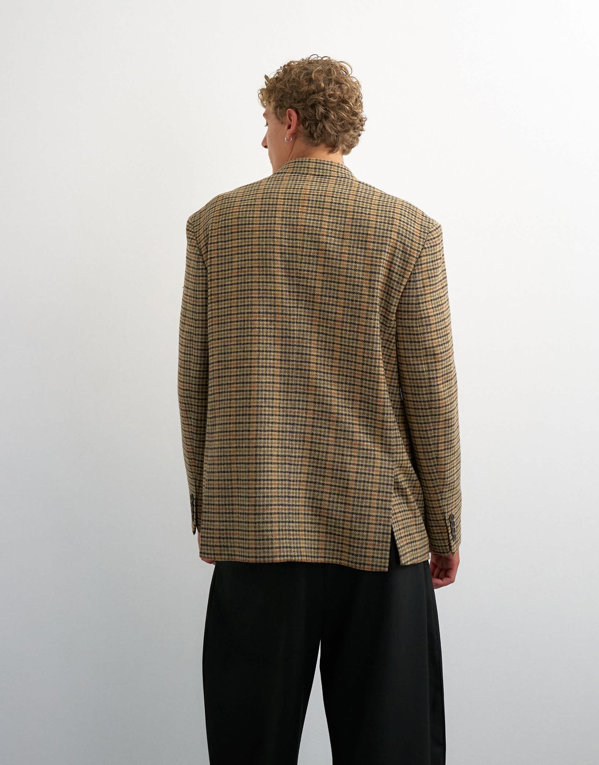 Topman oversized fit textured check double breasted blazer with wool blend in brown
