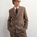 Topman relaxed fit textured double breasted blazer in brown