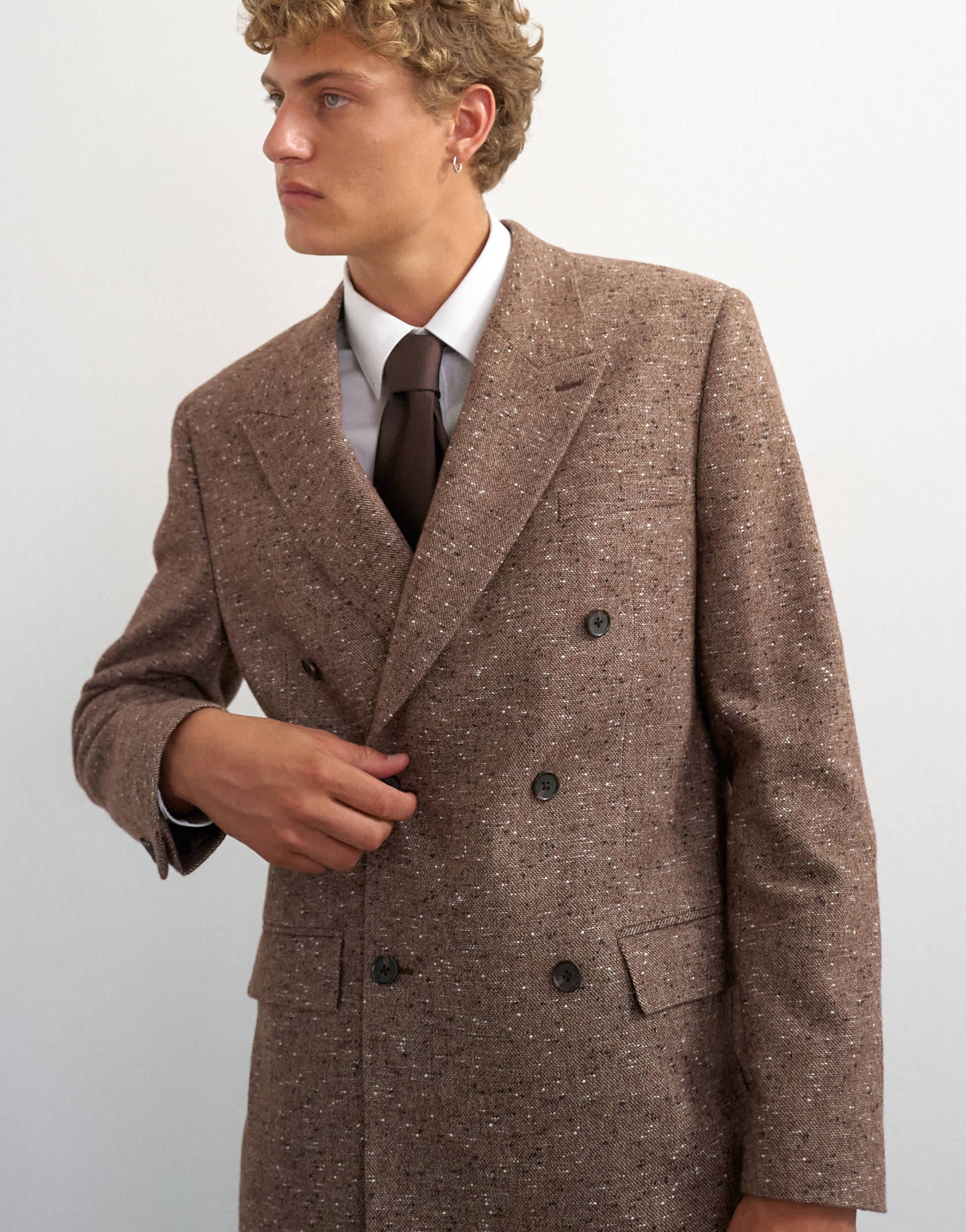 Topman relaxed fit textured double breasted blazer in brown
