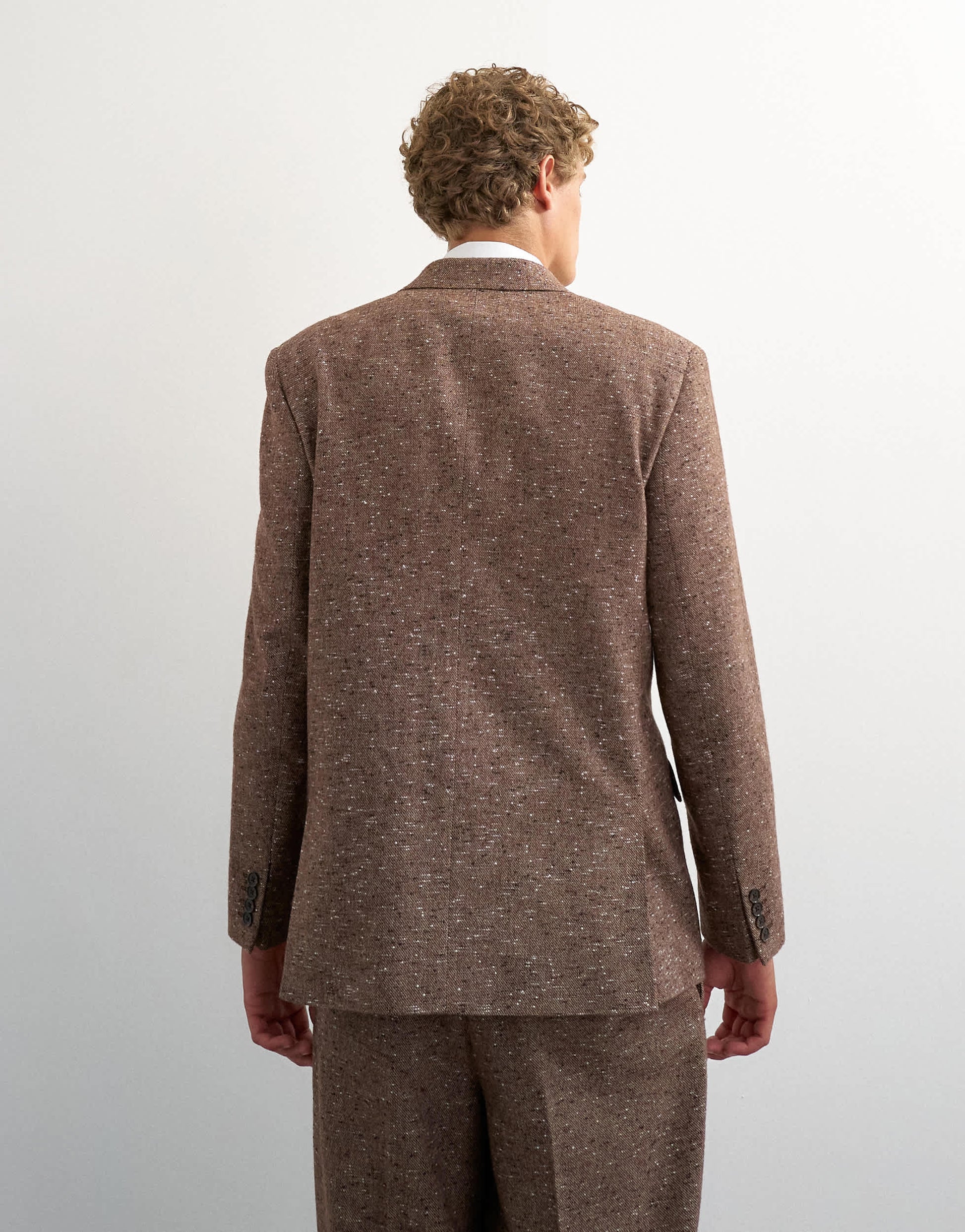 Topman relaxed fit textured double breasted blazer in brown