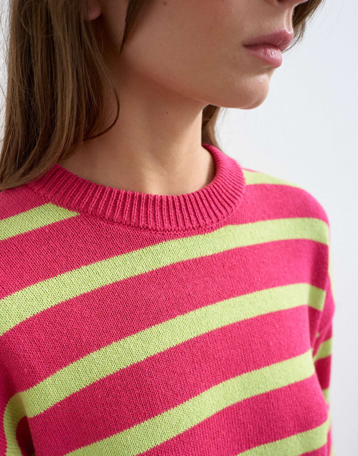 Topshop knitted half sleeve relaxed fit t-shirt in pink and lime