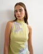 Topshop premium halter neck top with contrast lace detail in green 
