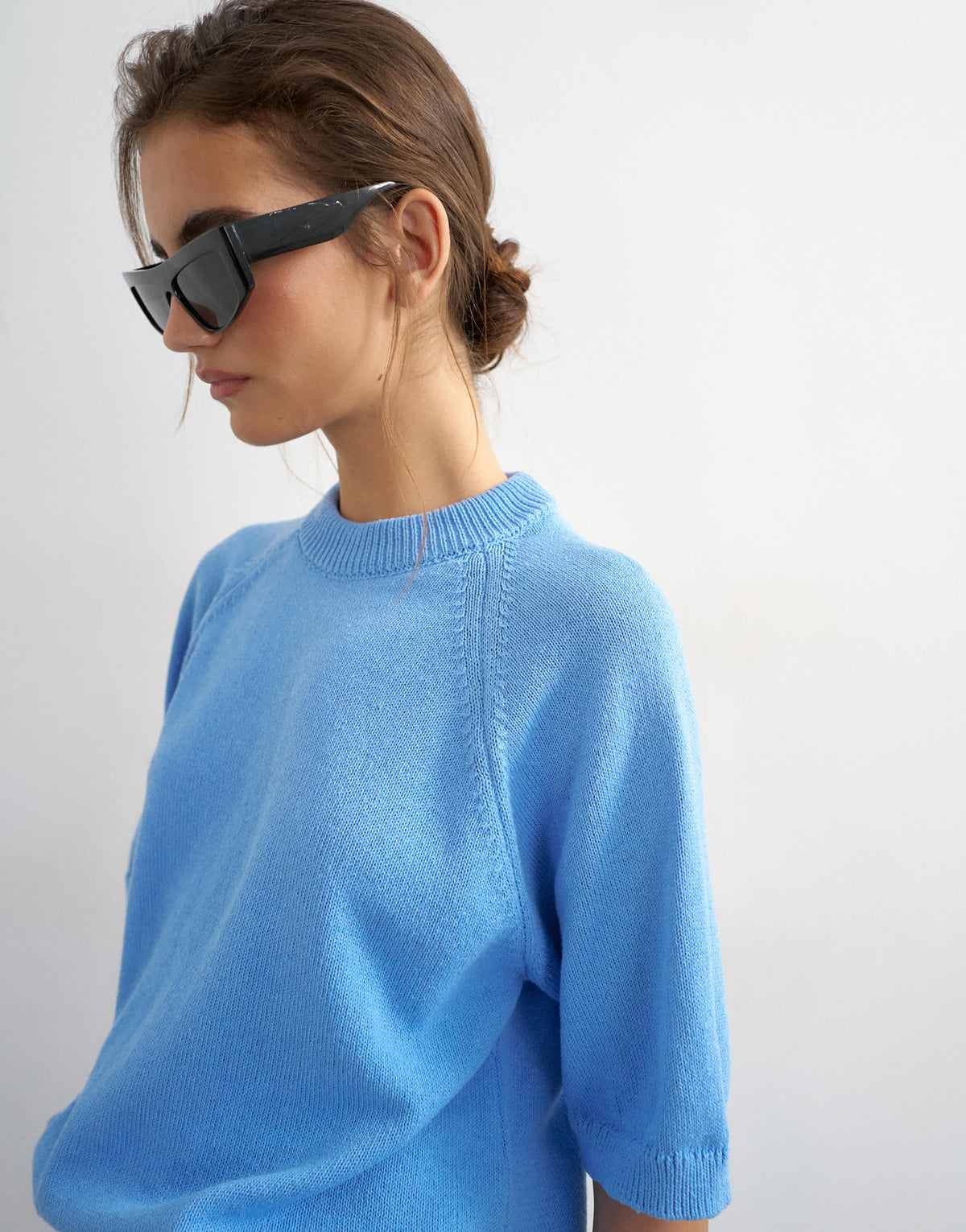 Topshop knitted half sleeve t-shirt in cornflower blue
