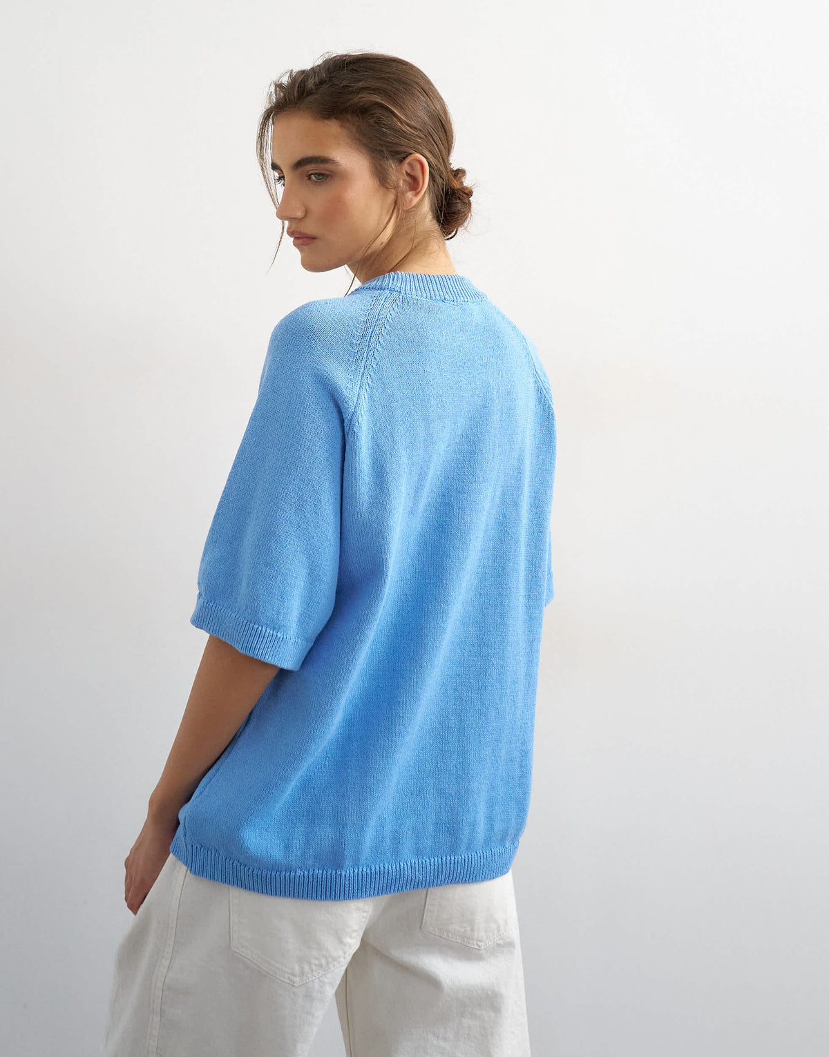 Topshop knitted half sleeve t-shirt in cornflower blue