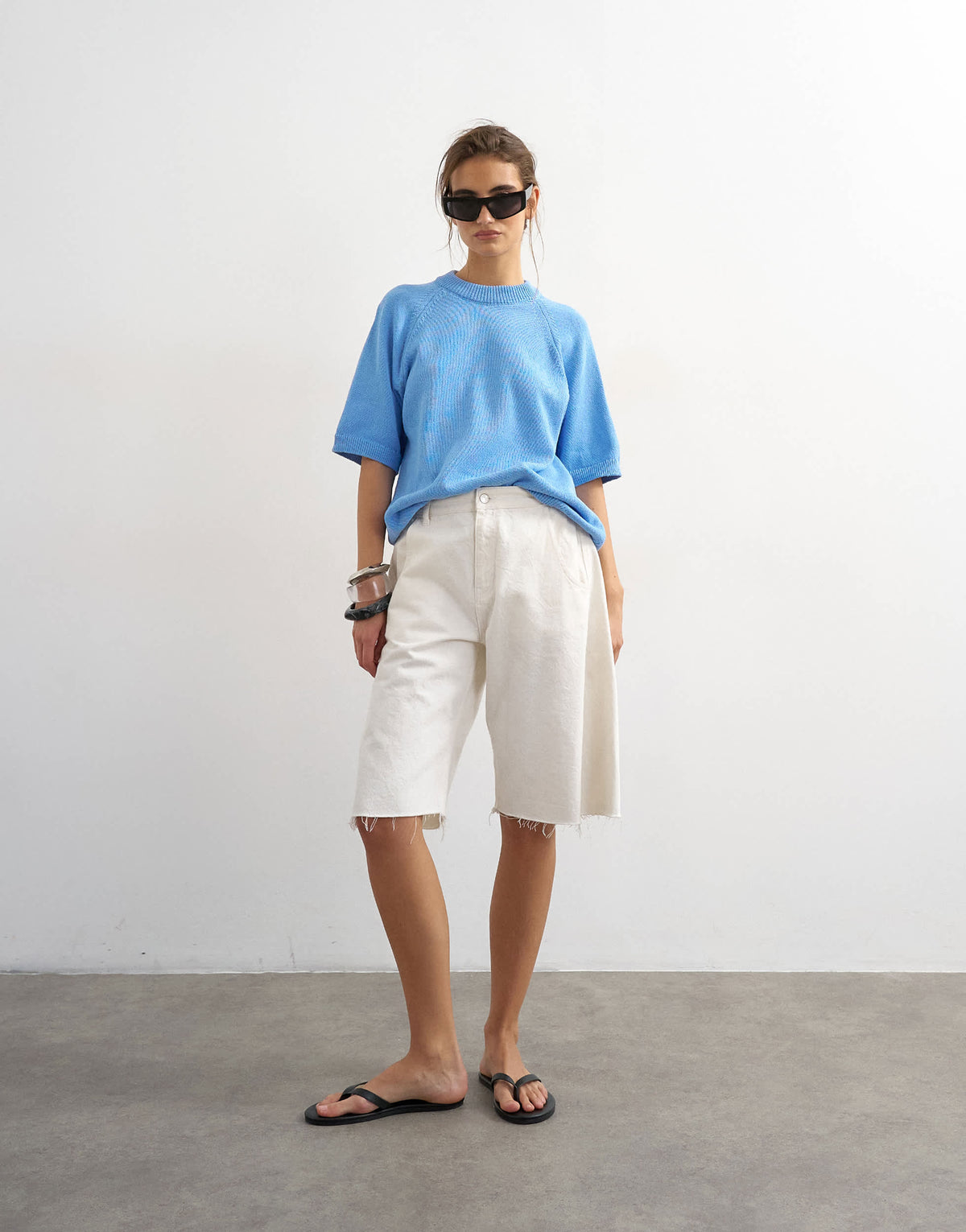 Topshop knitted half sleeve t-shirt in cornflower blue